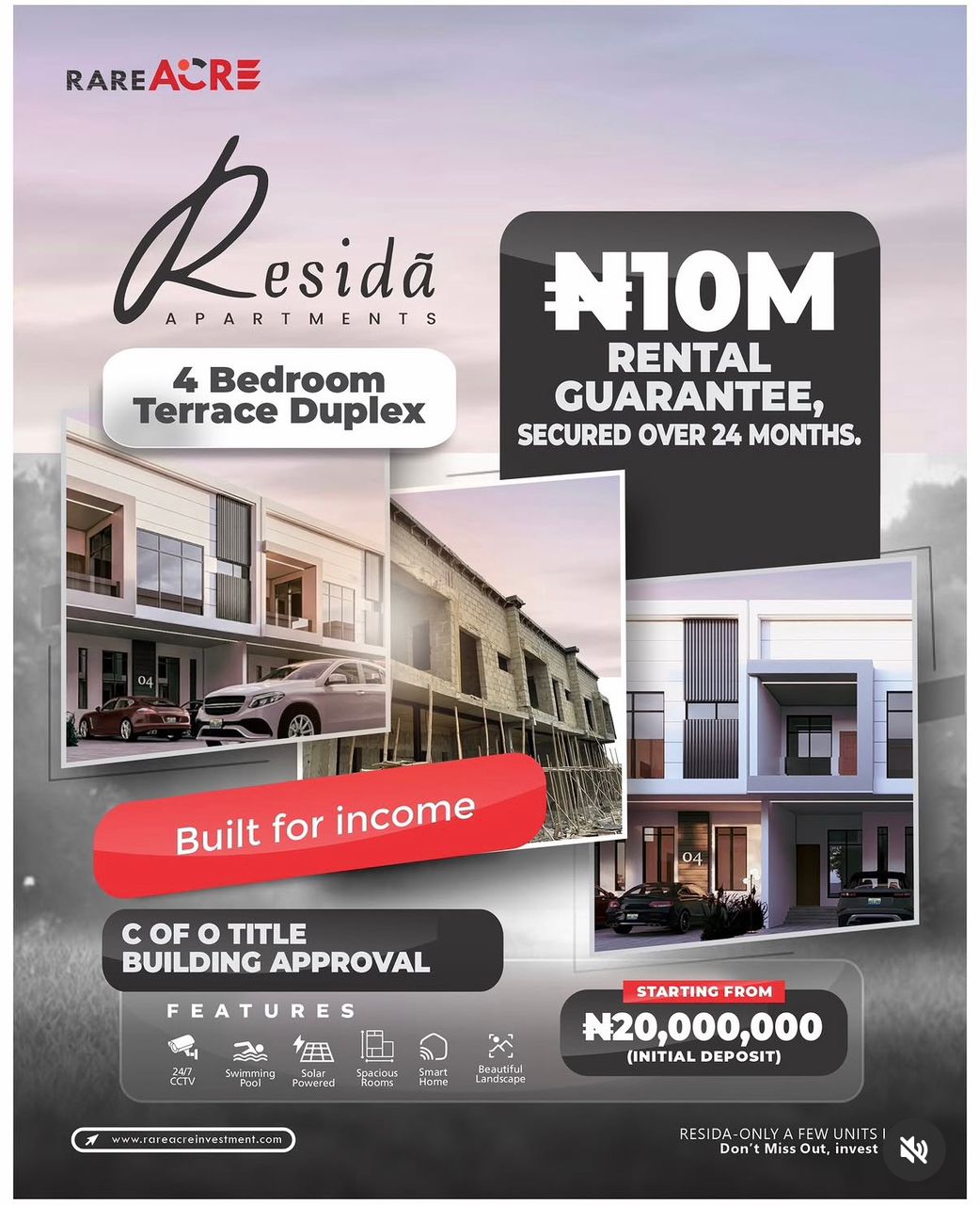Resida Apartments by Rare Acres – 4 Bedroom Terrace Duplex, ₦10M Rental Guarantee